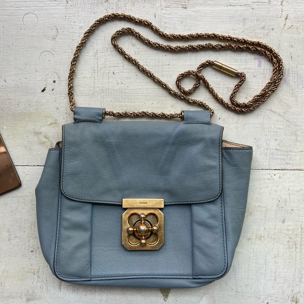 Chloe Mini-Elsie Bag in Light Blue with Turn Lock Clasp Crossbody Shoulder Purse - Picture 5 of 12